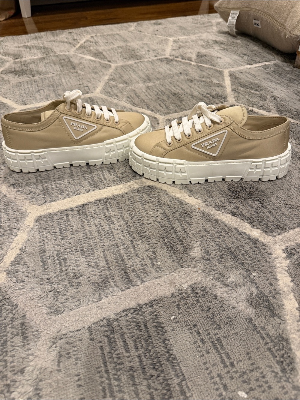 Prada Neutral-Tone Platform Lace-Up Sneakers - Picture 7 of 12